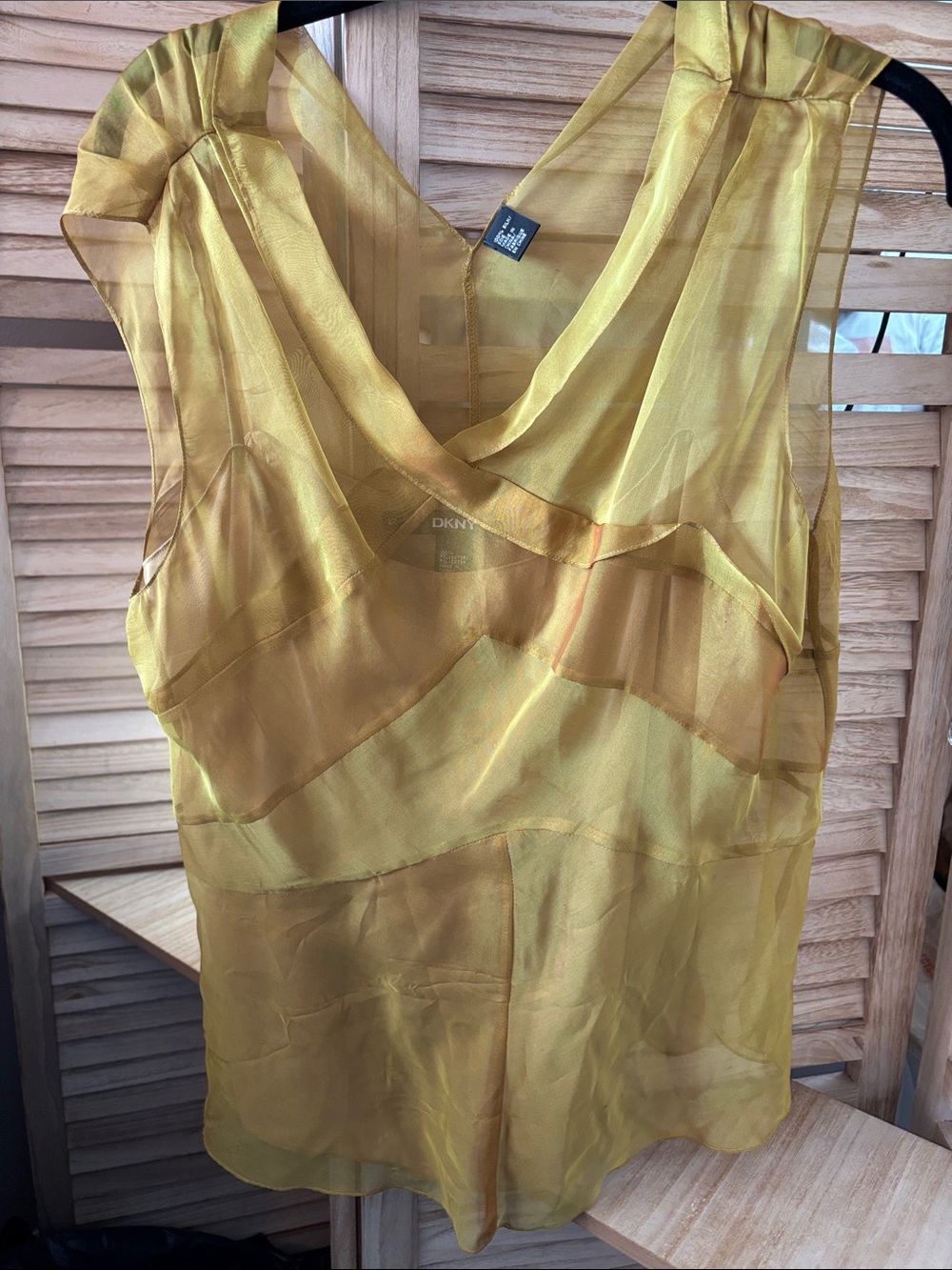 DKNY Sheer Mustard Yellow Silk Layered V-Neck Sleeveless Top With Cami 12